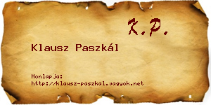 Klausz Paszkál névjegykártya